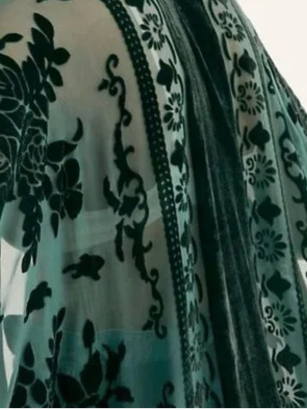 Free People Forest Green Velvet Burnout Kimono with Fringe - Picture 2 of 5